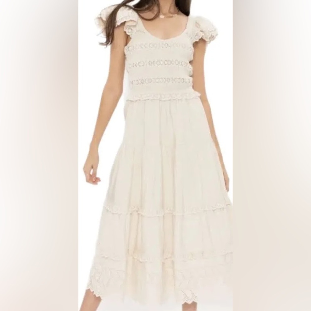 Sea Everleigh Smocked Broderie Anglaise Cotton Poplin Midi Dress